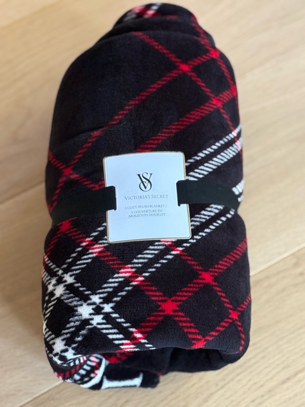 Victoria's Secret Black, Red & White Plaid Plush Throw